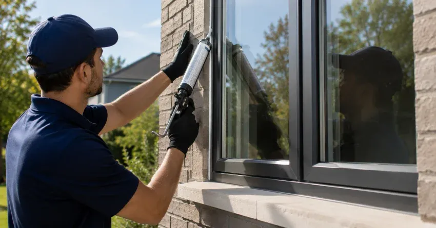Aluminum window frame with double glazed insulated glass unit installed in a residential wall in Claremont, Pickering