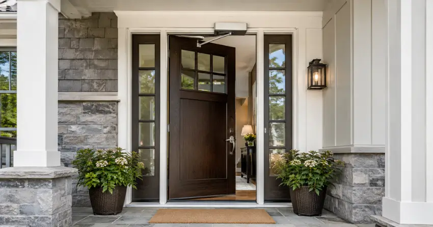 residential automatic door opener installed on exterior entry door in Pickering