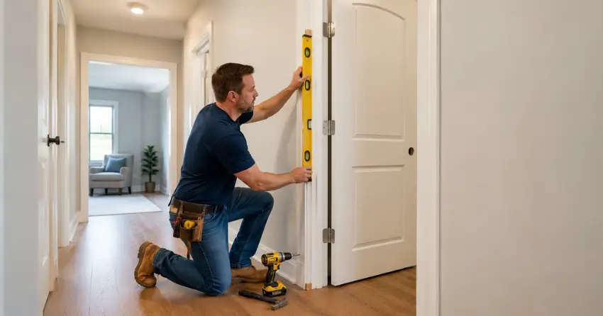 technician installing a pre-hung interior door in a home hallway Dunbarton, Pickering