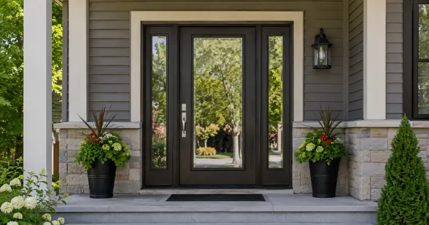 glass entry door with sidelights on a home in Wilson Meadows, Pickering