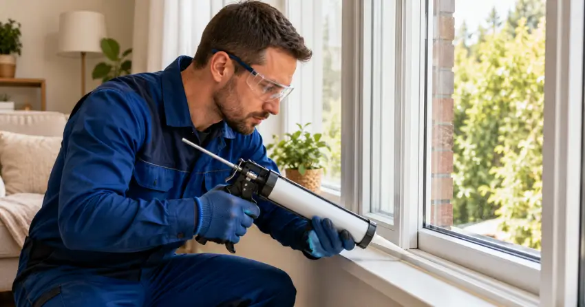 technician repairing window seal and frame in Amberlea, Pickering