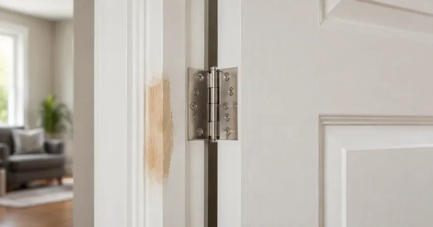 technician checking a warped door against a straightedge in Pickering