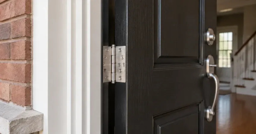 technician repairing a front door lock and frame in Wilson Meadows, Pickering